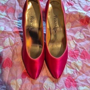 Peacocks Pink Satin Heels